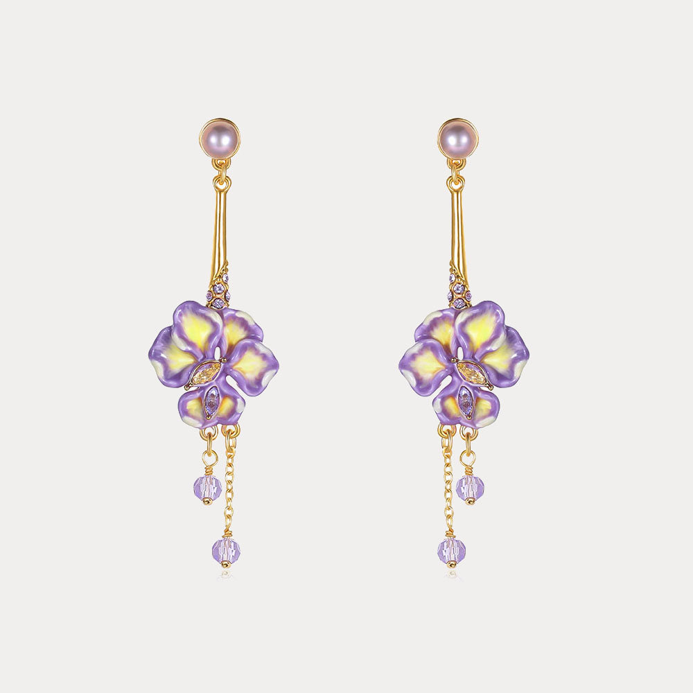 Iris Flower Crystal Drop Earrings