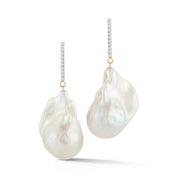 14kt Diamond Bar Baroque Pearl Earrings