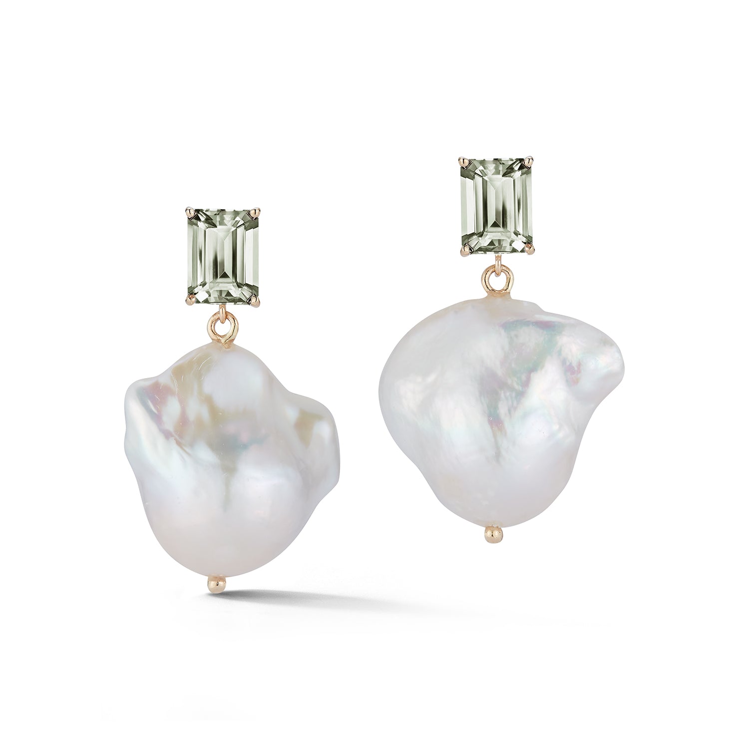 14kt Green Amethyst and Baroque Pearl Drop Earrings