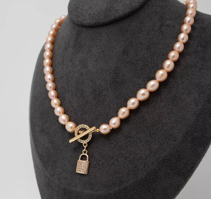 Freshwater Pearls Lock Pendant Necklace