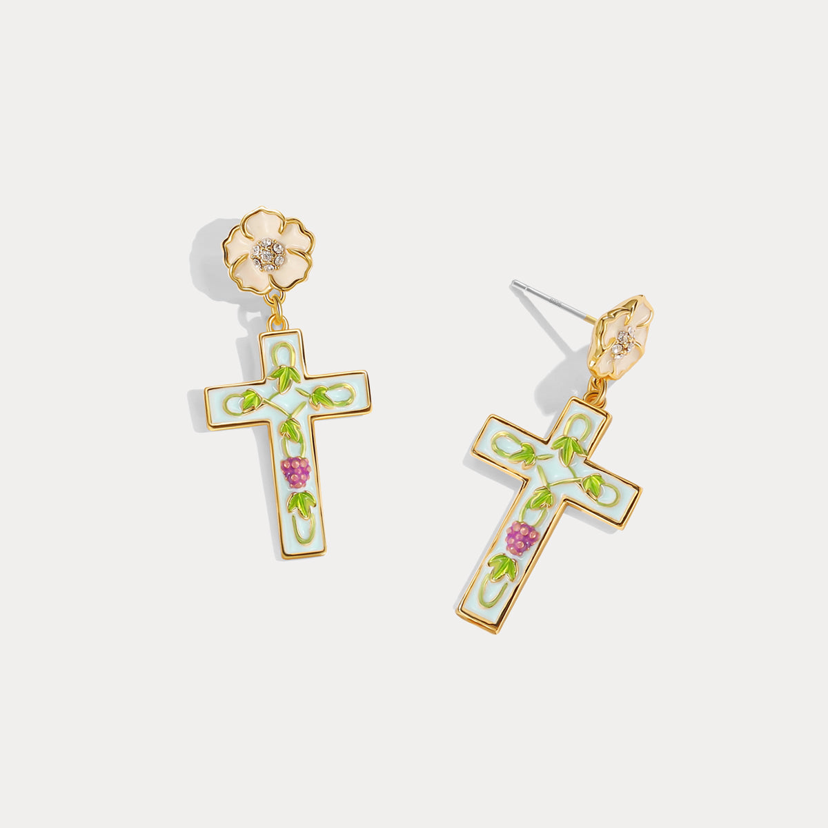 Cross Grape Vine Yard Earrings