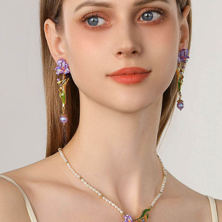 Iris Flower Drop Earrings