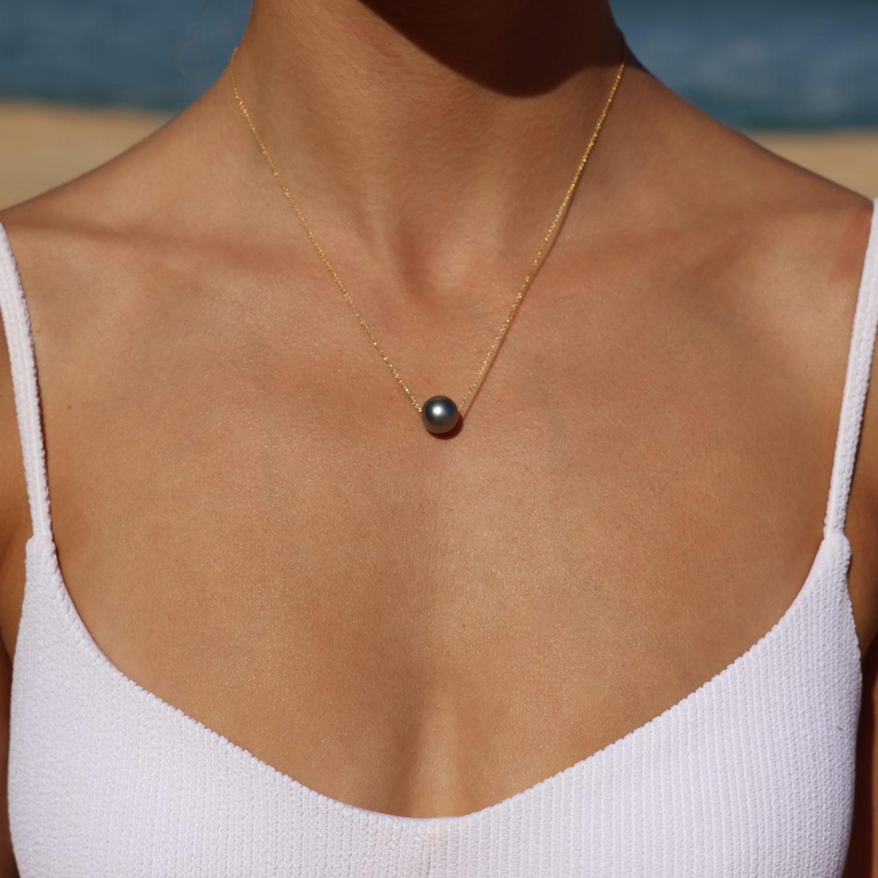 Floating Silver Tahitian Pearl Necklace 14kt Gold Filled