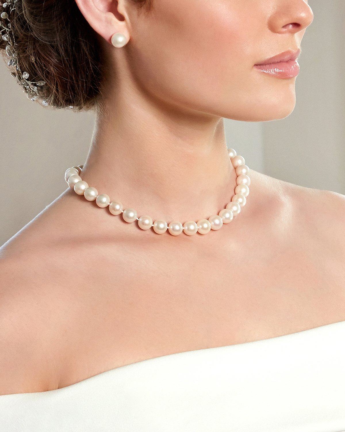 White Japanese Akoya Pearl Necklace 10.0 to 10.5mm