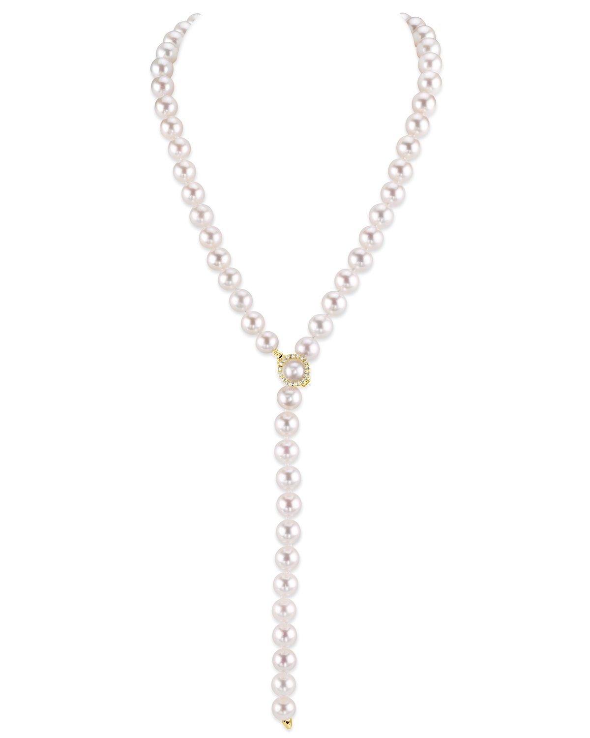 White Freshwater Pearl and Diamond Y-Shape Necklace 1