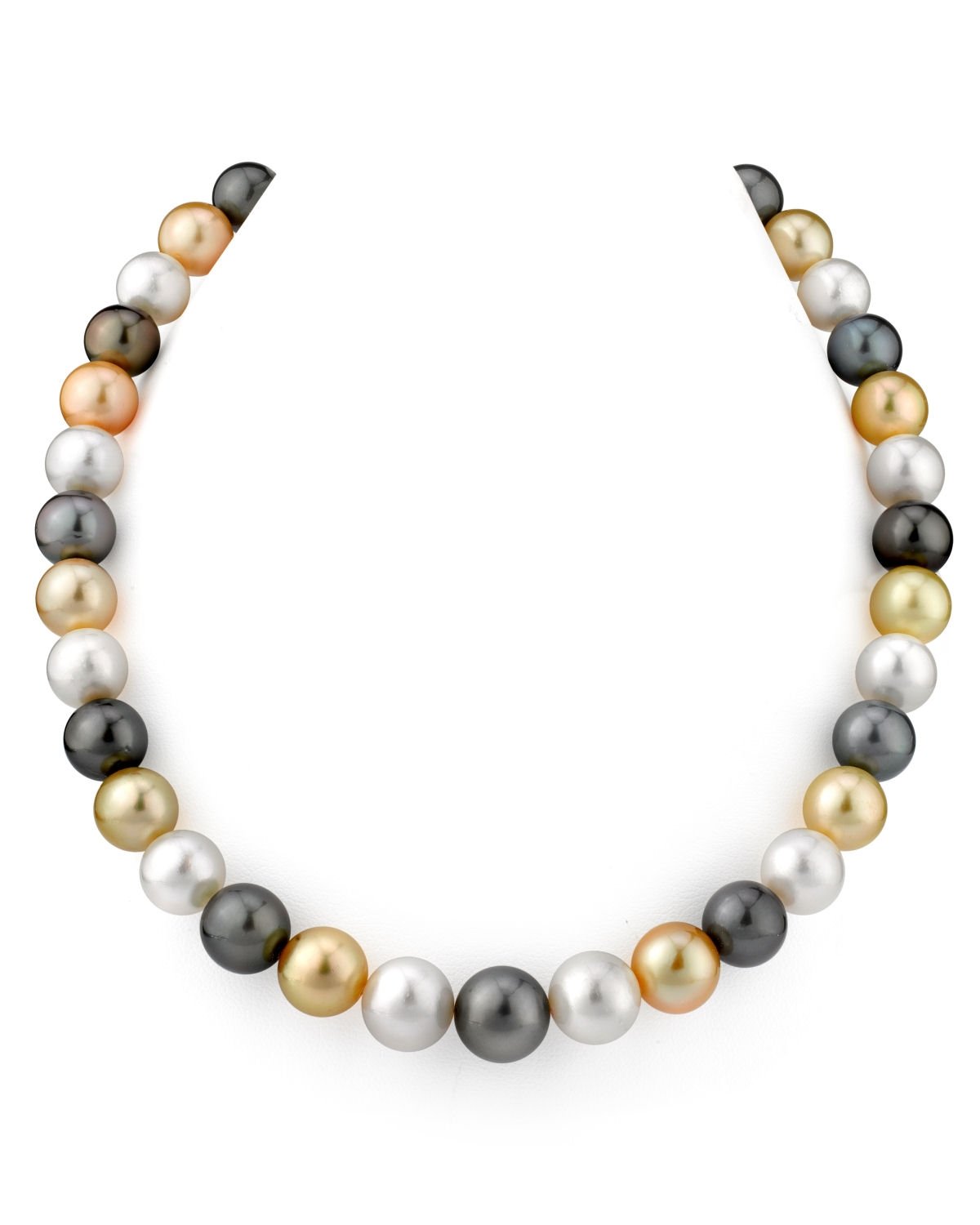 Multi-Color Pearl Necklace in White and Gold