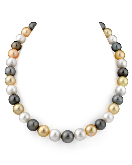 Multi-Color Pearl Necklace in White and Gold