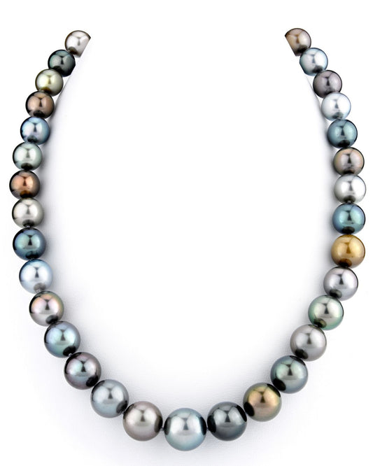 Multi-Color Tahitian Pearl Necklace in Silver 10-12mm