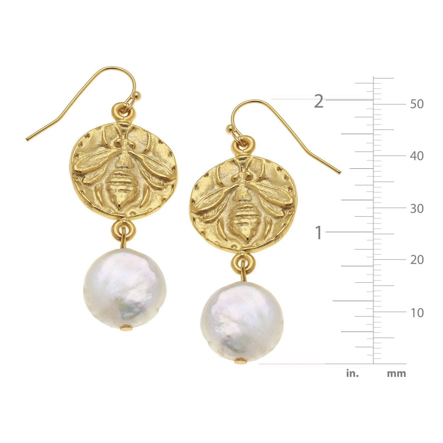 Bee Intaglio and Pearl Drop Earrings