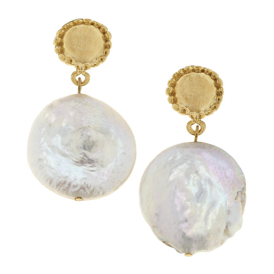 Elegant Large Coin Pearl Drop Earrings