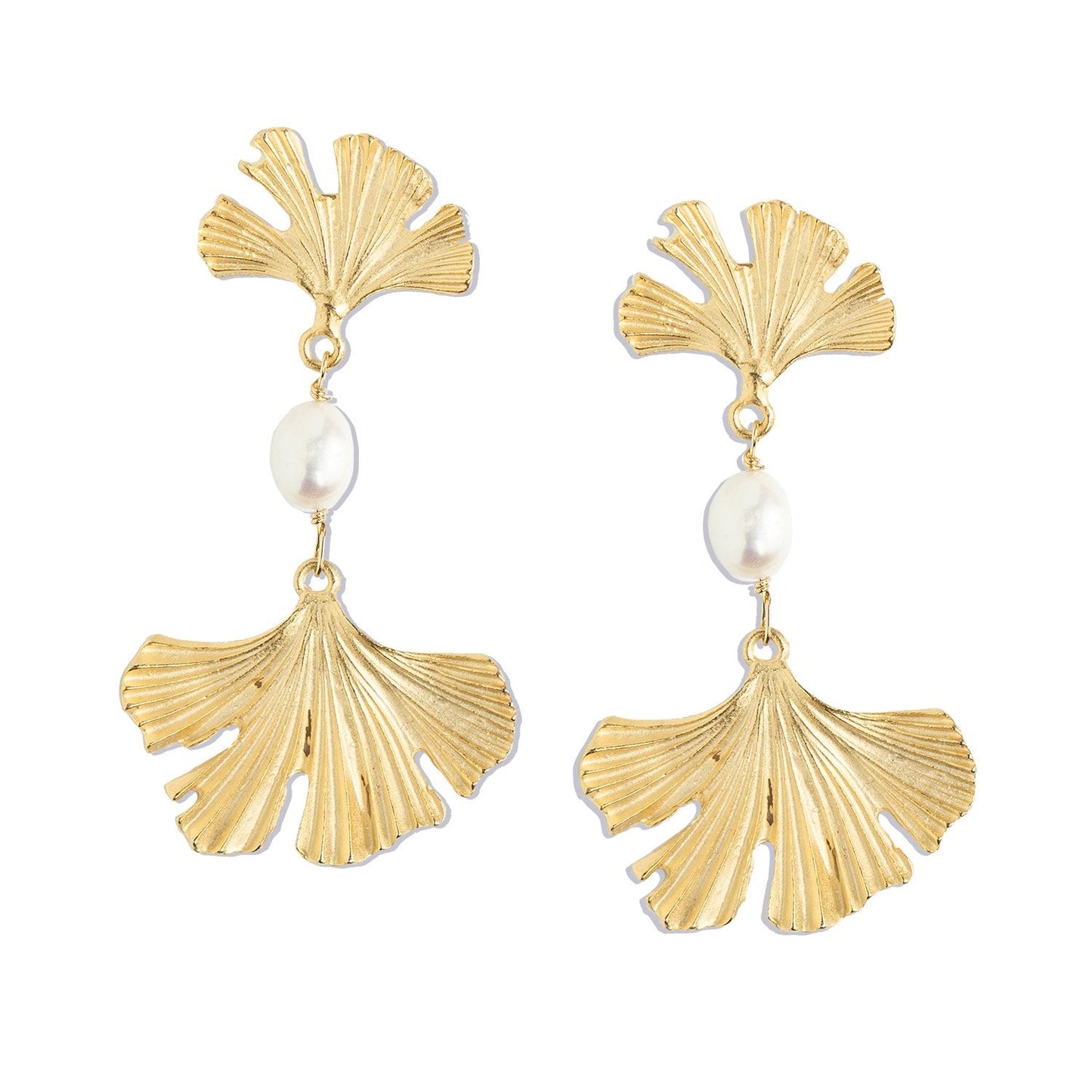 Ginkgo Leaf Design Pearl Earrings