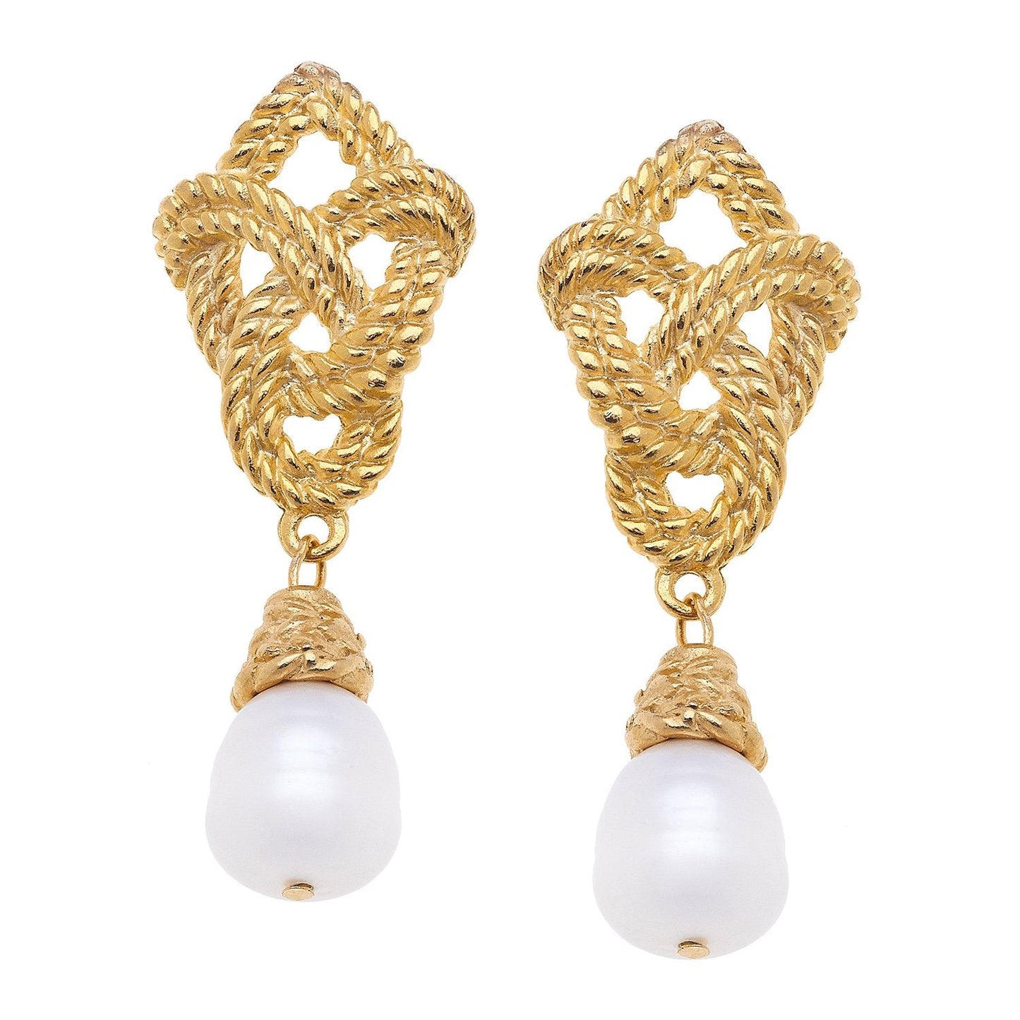 Elegant Pearl Drop Earrings with Love Knot Design