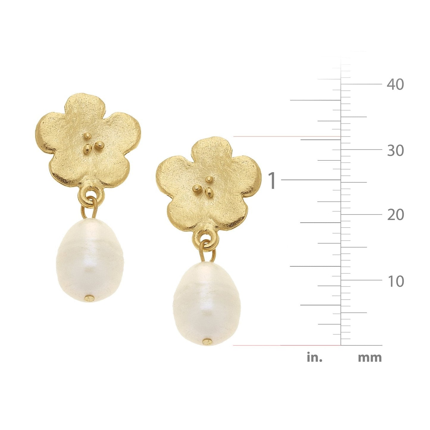 Elegant Pearl Drop Earrings with Poppy Design