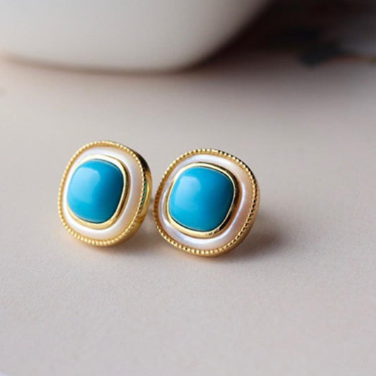 Turquoise and Mother of Pearl Geometric Earrings