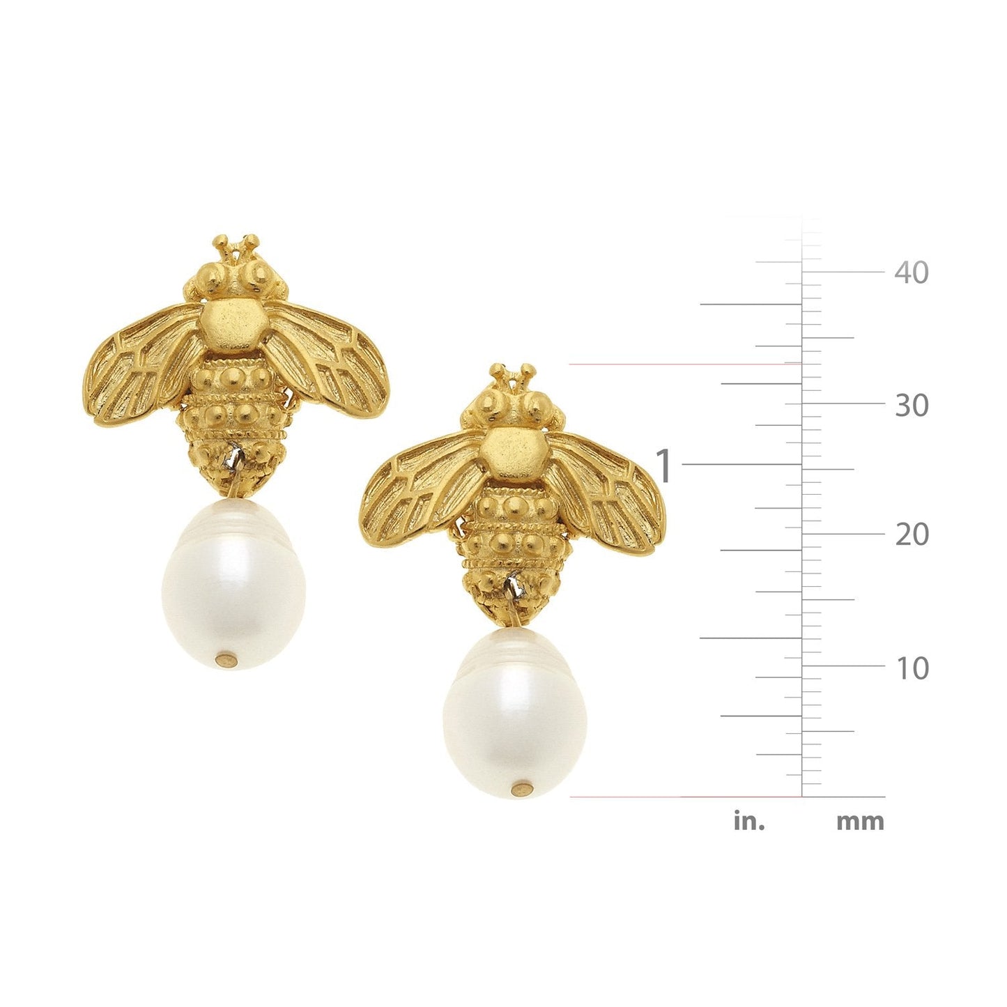 Pearl Drop Earrings with Bee Design