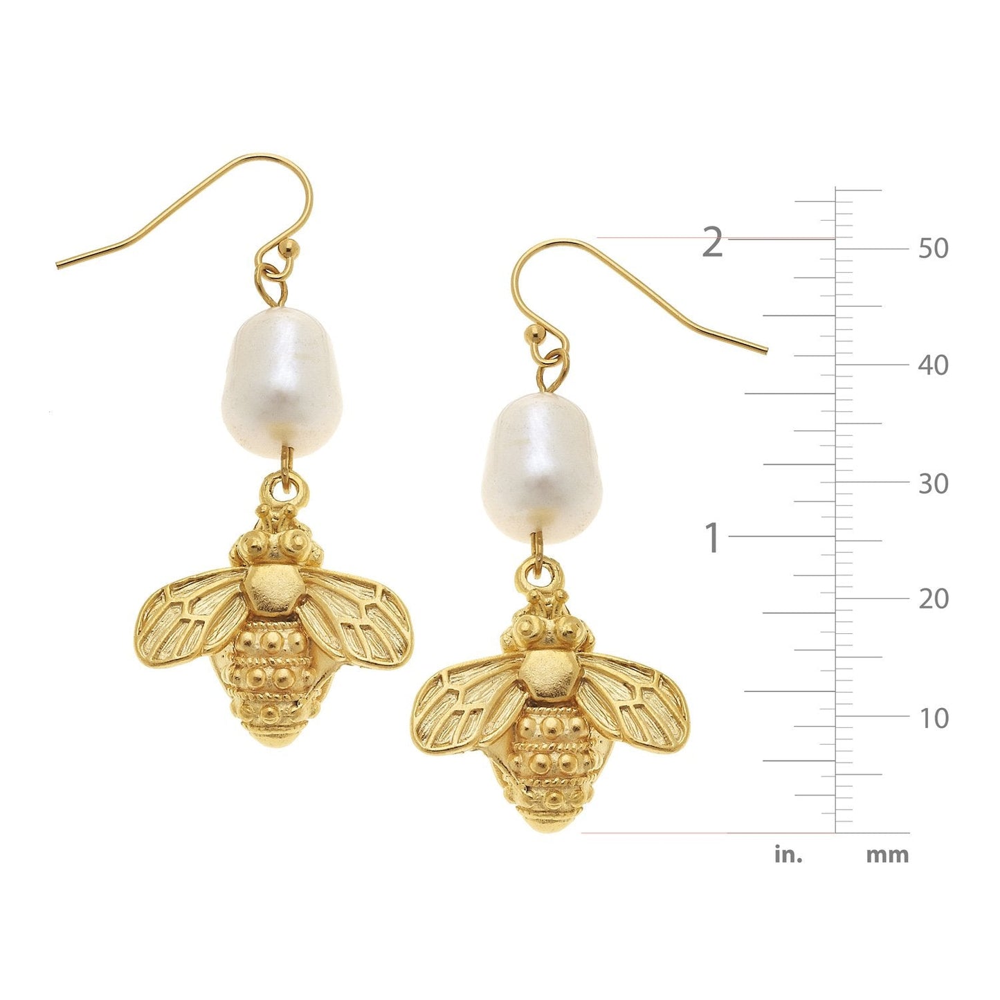 Pearl and Bee Design Wire Drop Earrings