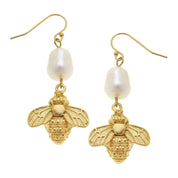 Bee + Pearl Wire Drop Earrings