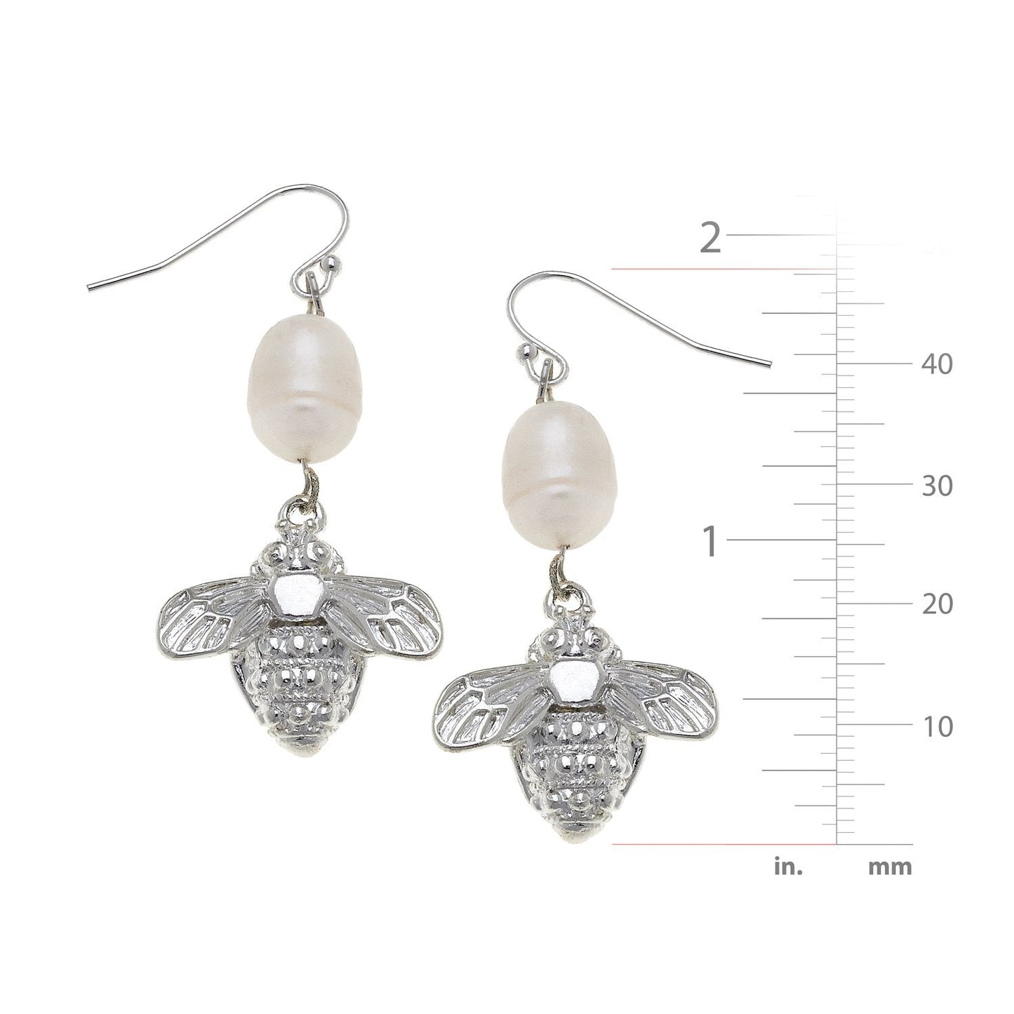 Pearl and Bee Design Wire Drop Earrings