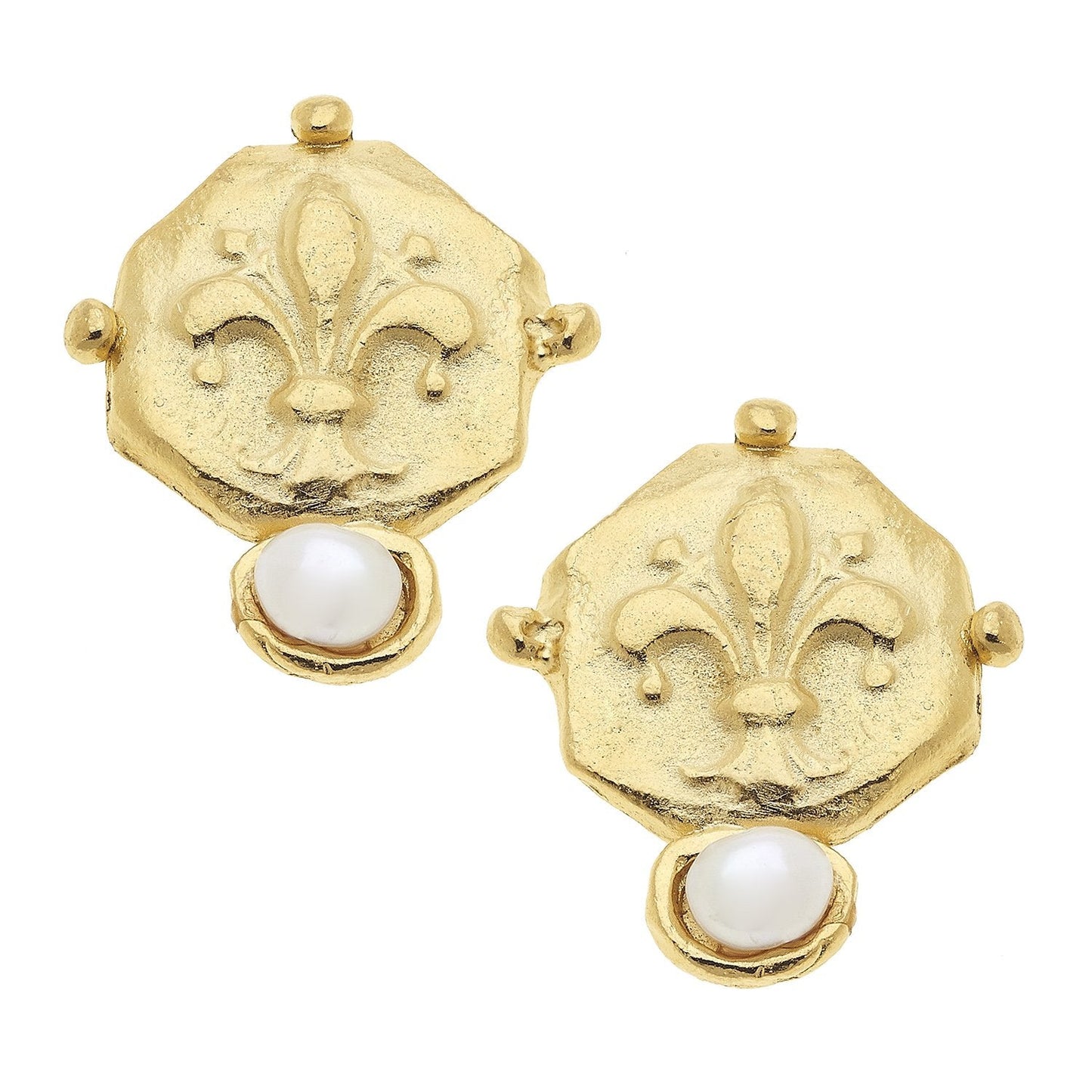 Fleur De Lis Design Pearl Stud Earrings