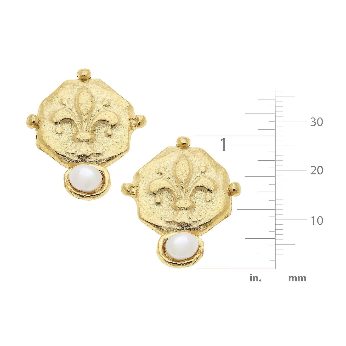 Fleur De Lis Design Pearl Stud Earrings