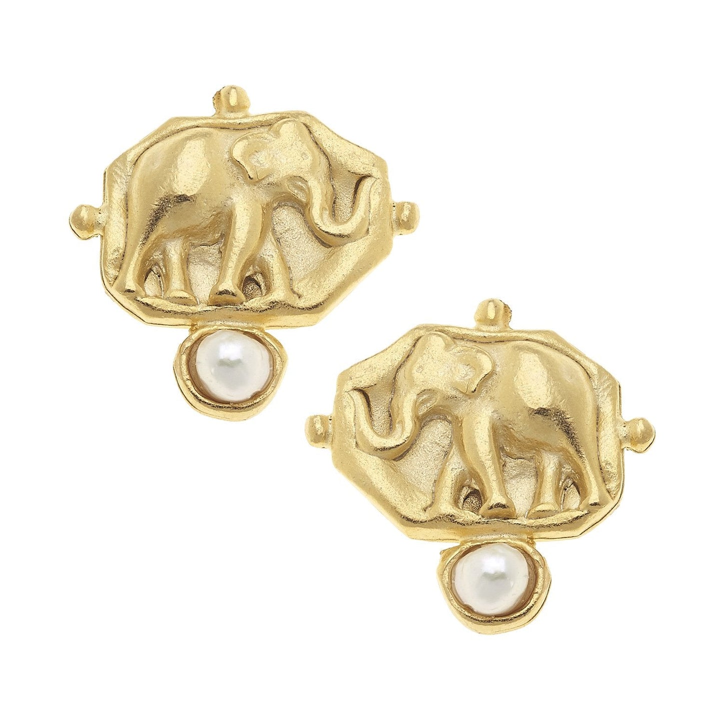 Elephant Intaglio Pearl Stud Earrings