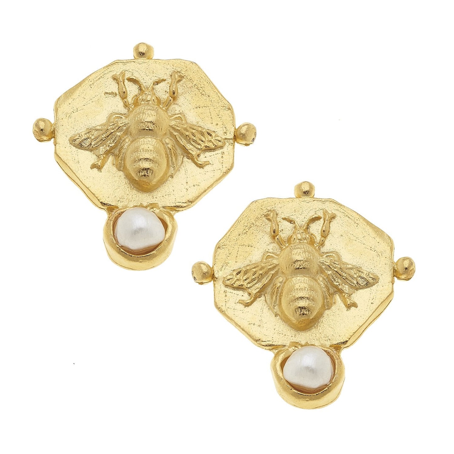 Pearl Stud Earrings in Bee Design