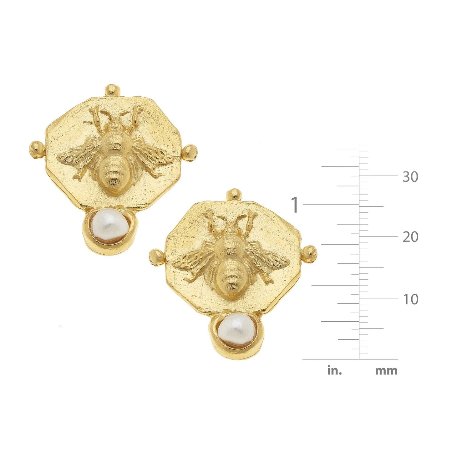 Pearl Stud Earrings in Bee Design