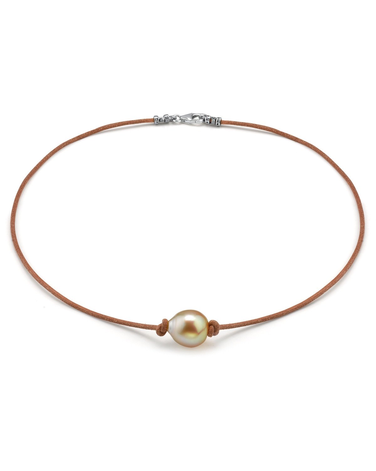 Baroque Pearl Leather Necklace in Gold