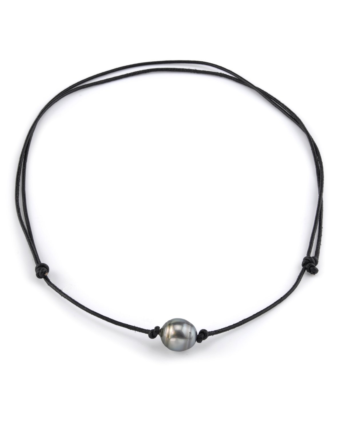 Adjustable Leather Necklace with Tahitian Baroque Pearl