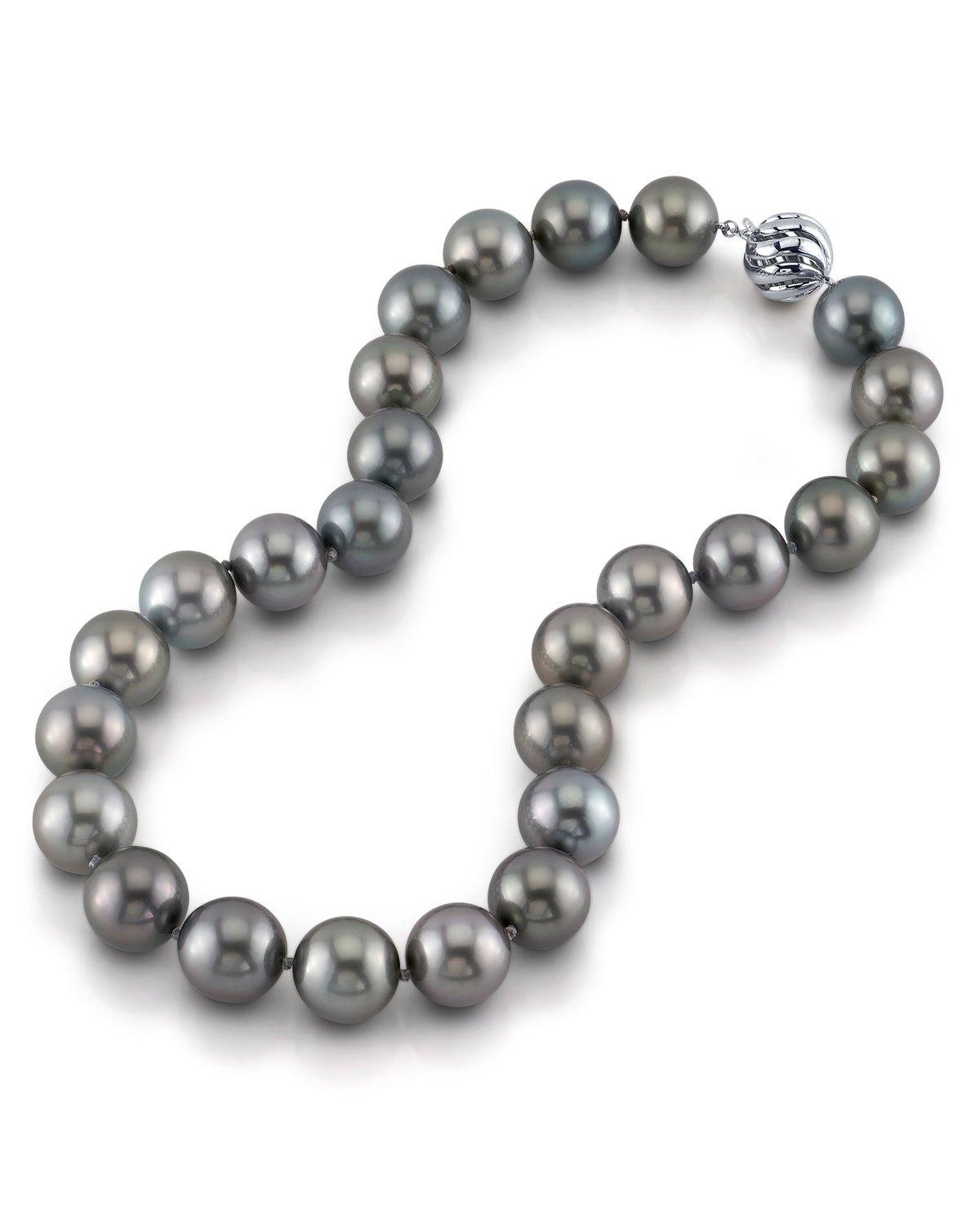 Tahitian Round Pearl Necklace in Silvery Steel