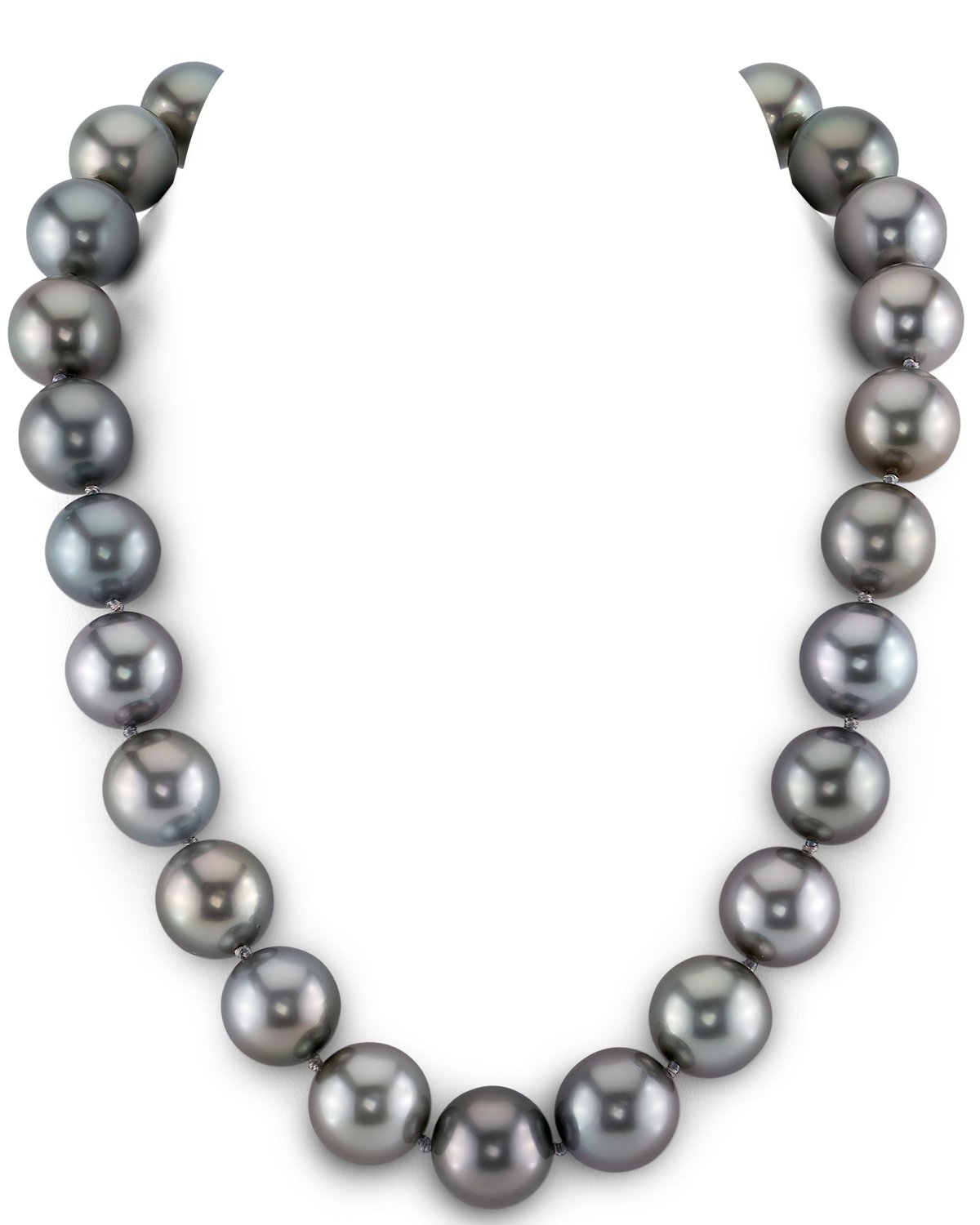 Tahitian Round Pearl Necklace in Silvery Steel