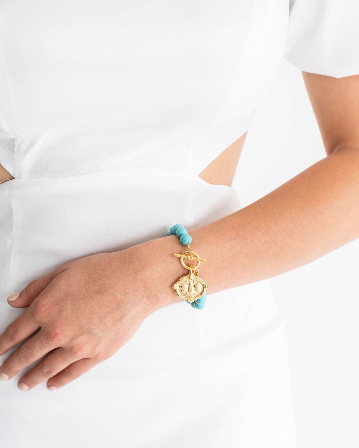 Gold Intaglio Stone Bracelet with Bee Design