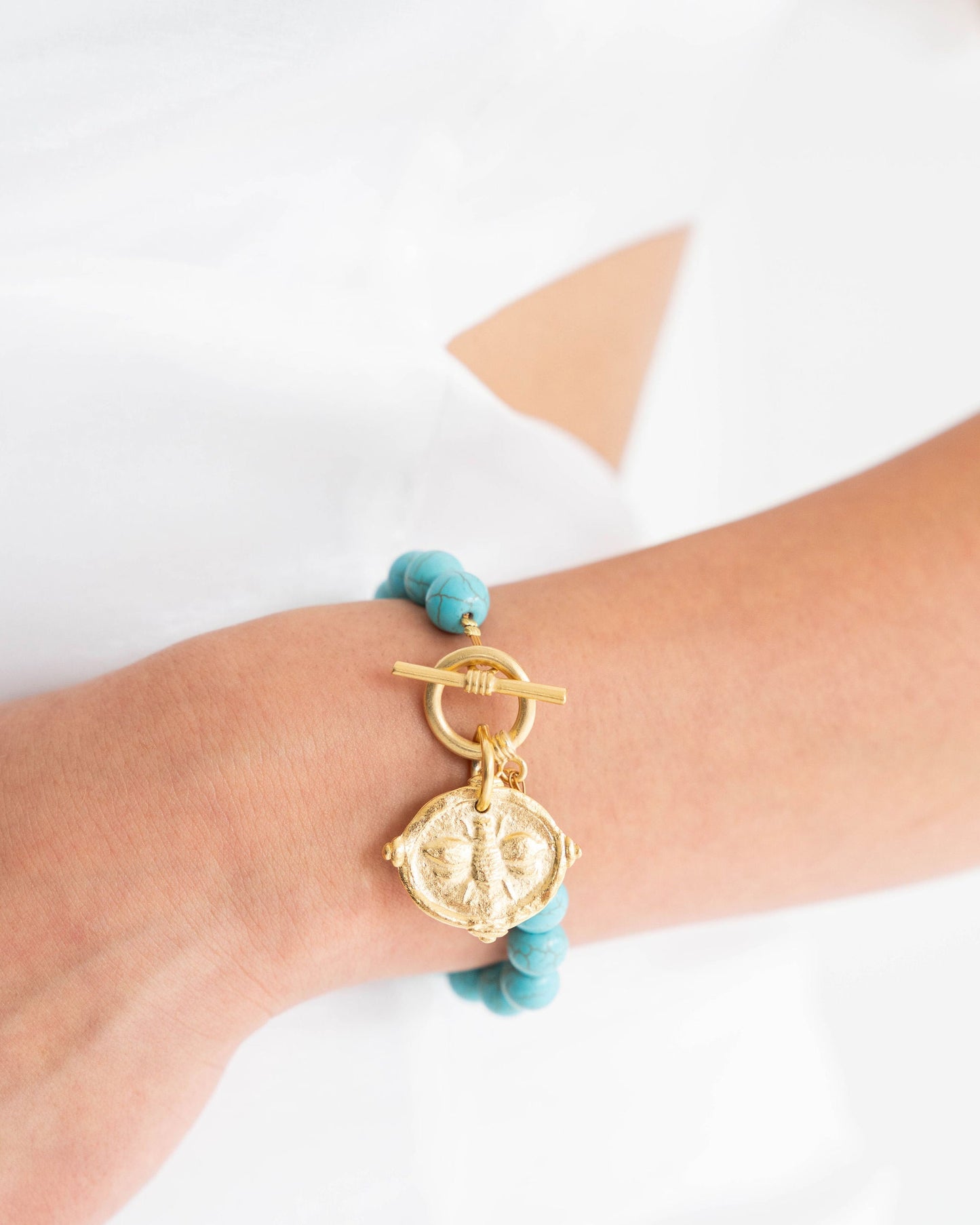 Gold Intaglio Stone Bracelet with Bee Design