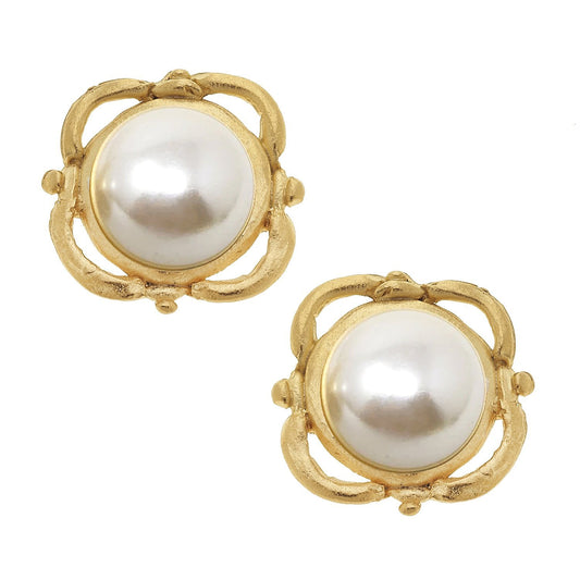 Elegant Pearl Scroll Stud Earrings