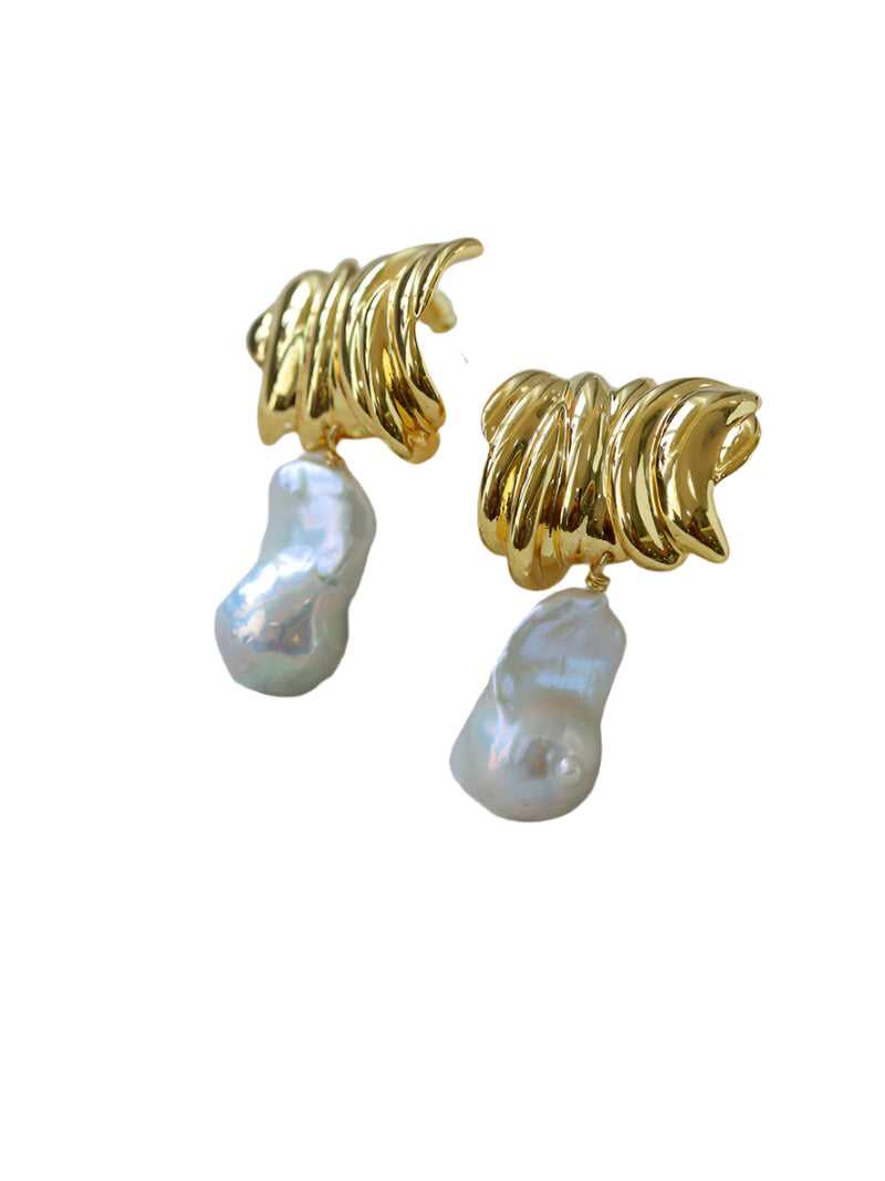 Irregular Striped Baroque Pearl Earrings