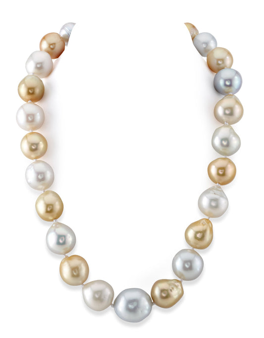 Multicolor South Sea Baroque Pearl Necklace in White and Gold