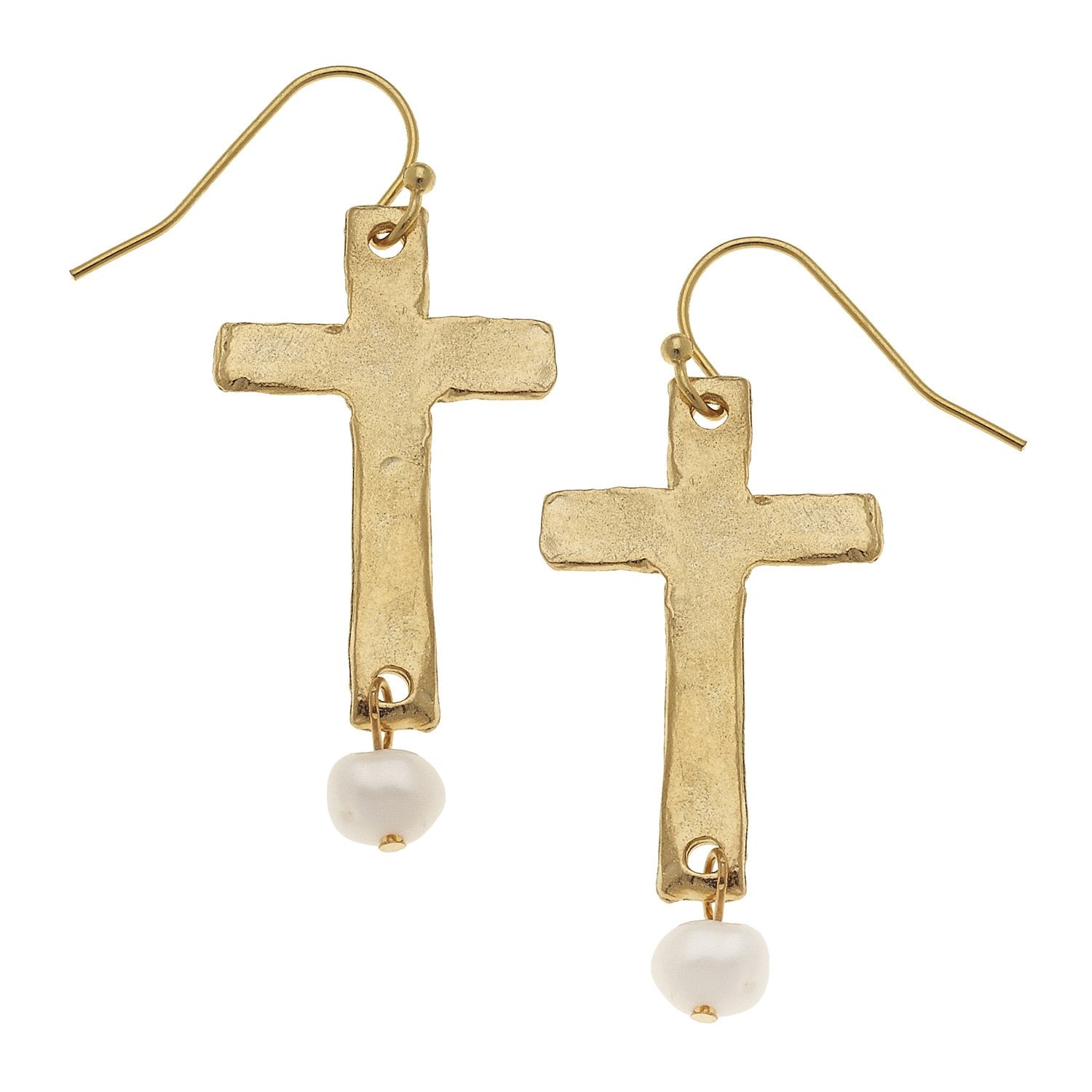 Cross + Pearl Drop Earrings