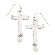 Cross + Pearl Drop Earrings