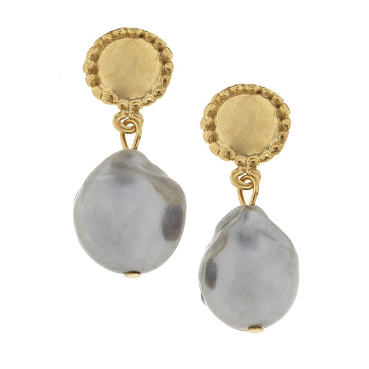 Elegant Grey Baroque Pearl Drop Earrings 1