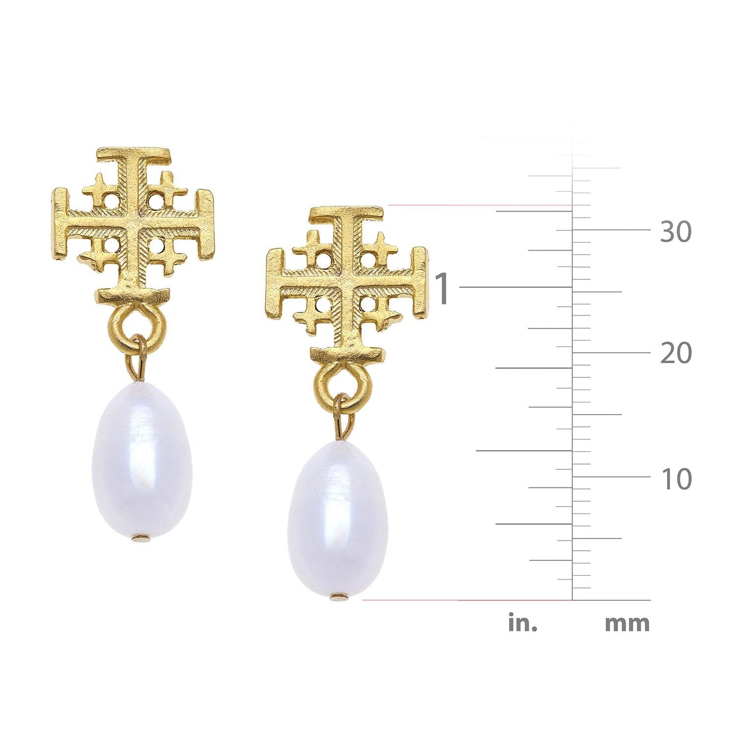 Jerusalem Cross Design Pearl Drop Earrings 1