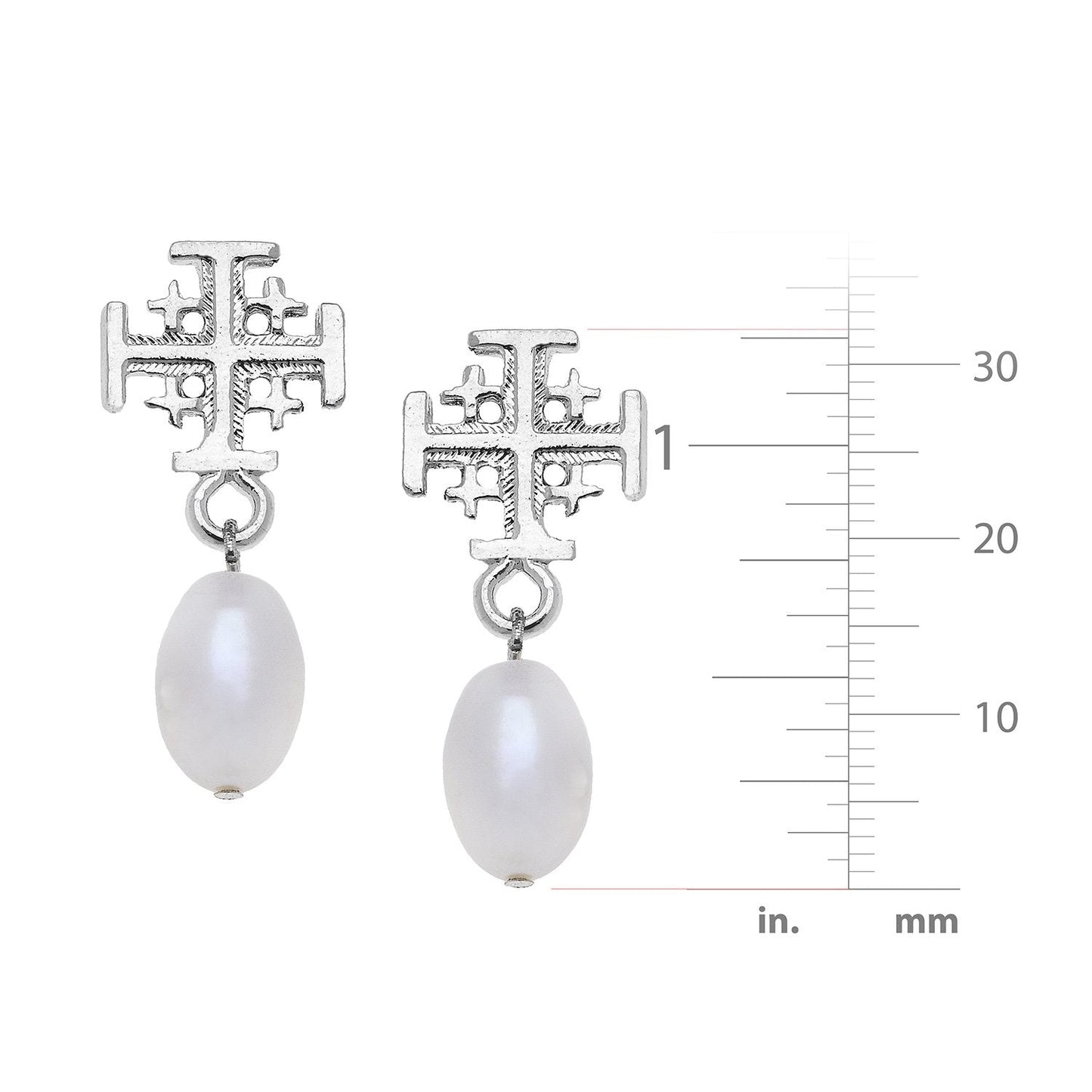 Jerusalem Cross Design Pearl Drop Earrings 1