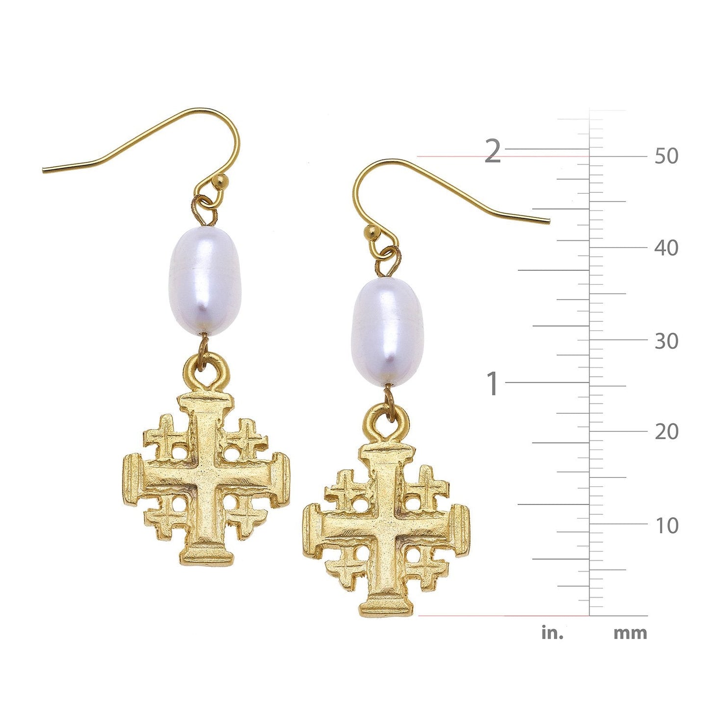 Jerusalem Cross Design Pearl Drop Earrings 2