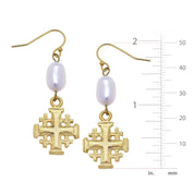 Jerusalem Cross Pearl Drop Earrings