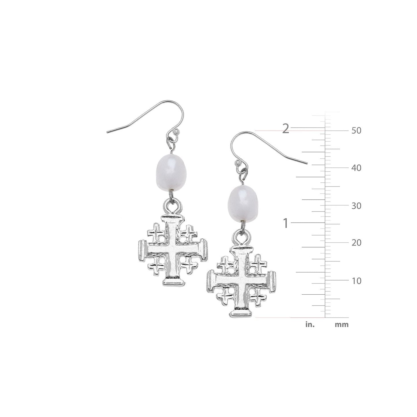 Jerusalem Cross Design Pearl Drop Earrings 2