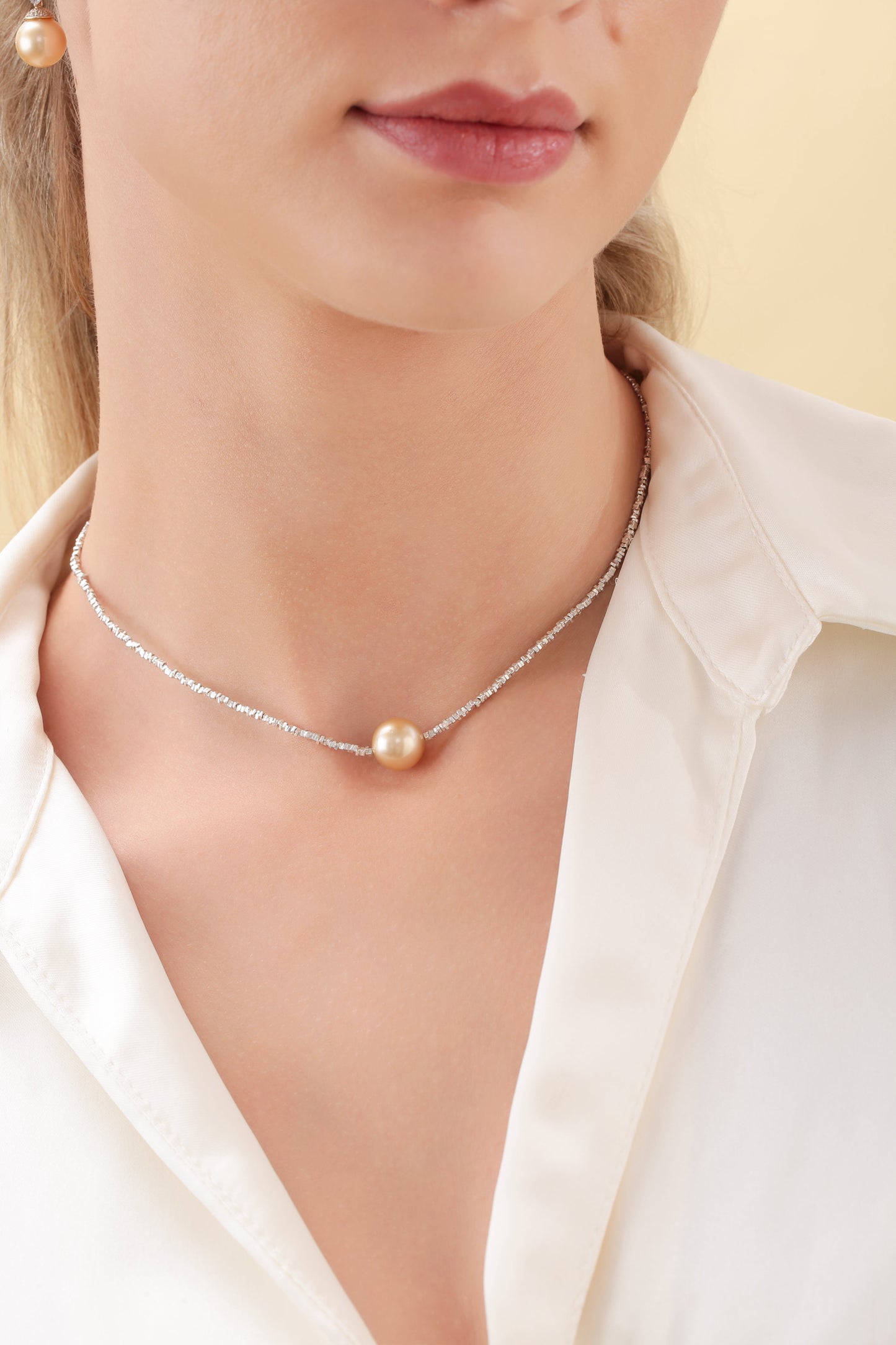 Golden South Sea Pearl and Silver Pendant Necklace