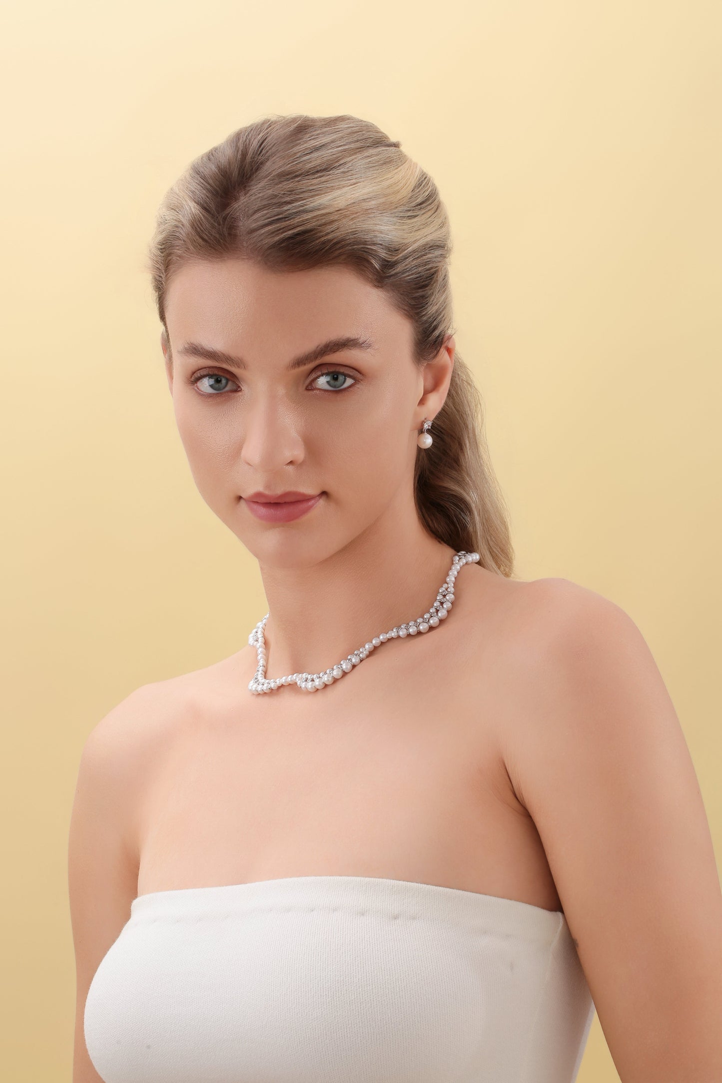 Handwoven Dual Strand Pearl and Zirconia Necklace