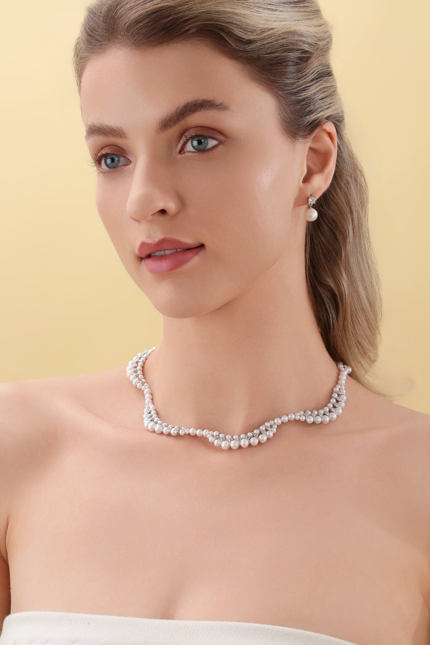 Handwoven Dual Strand Pearl and Zirconia Necklace