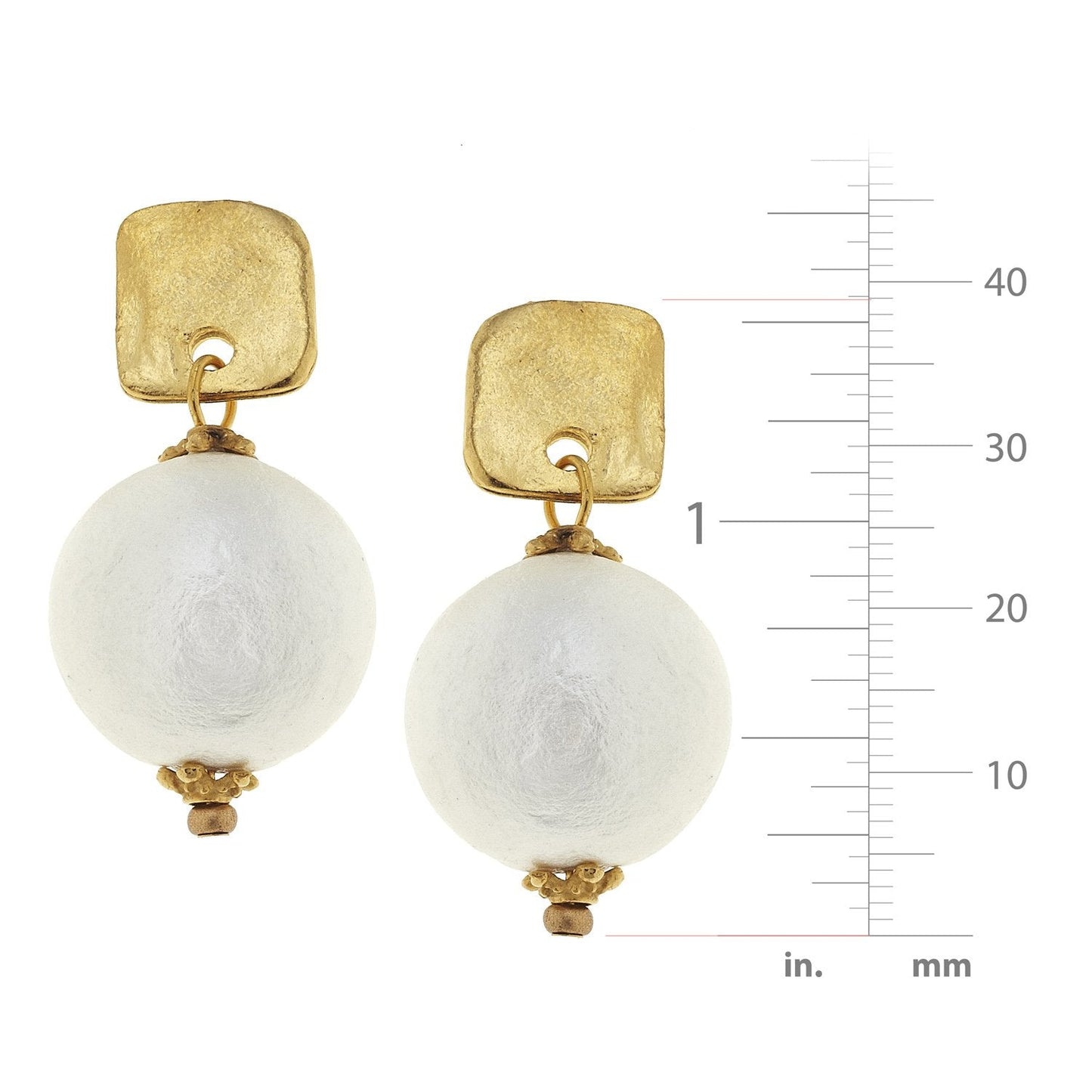 Square Drop Earrings with Cotton Pearls