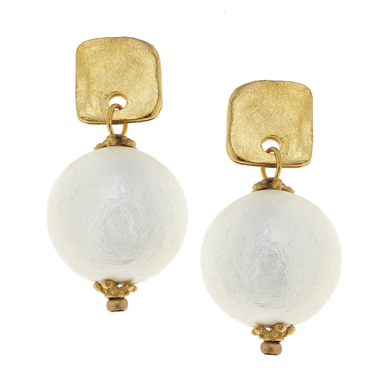 Square Cotton Pearl Drop Earrings