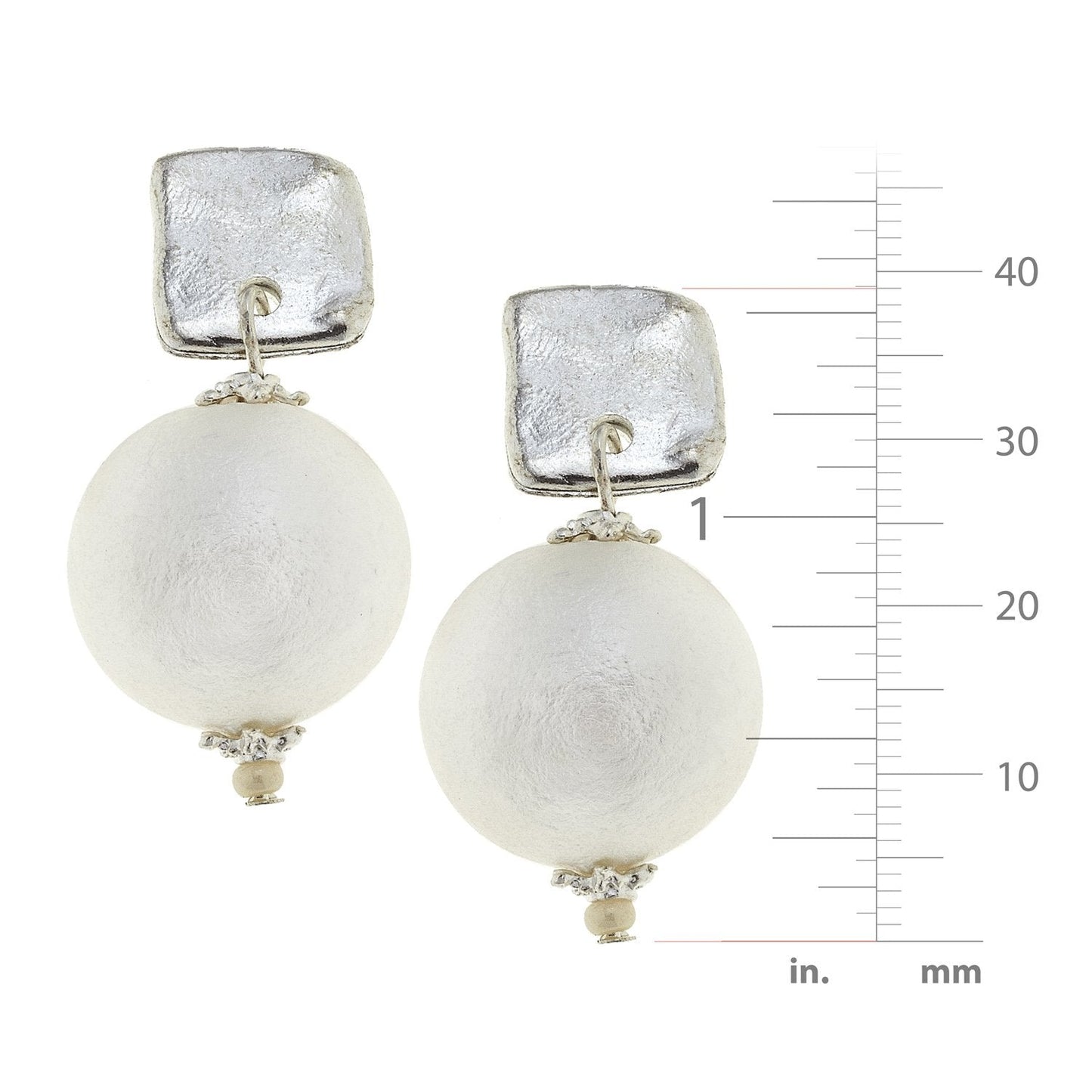 Square Drop Earrings with Cotton Pearls